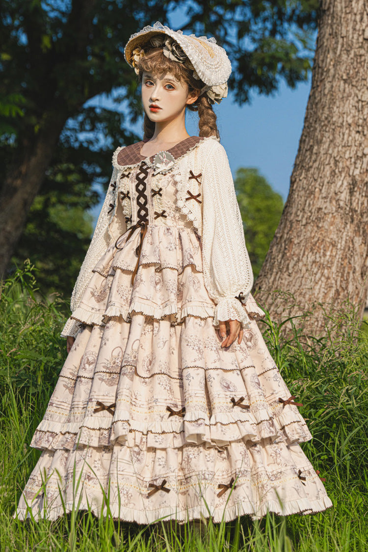 Evening Glam Multilayer Printed Ruffled Bow Laced Elegant Gown