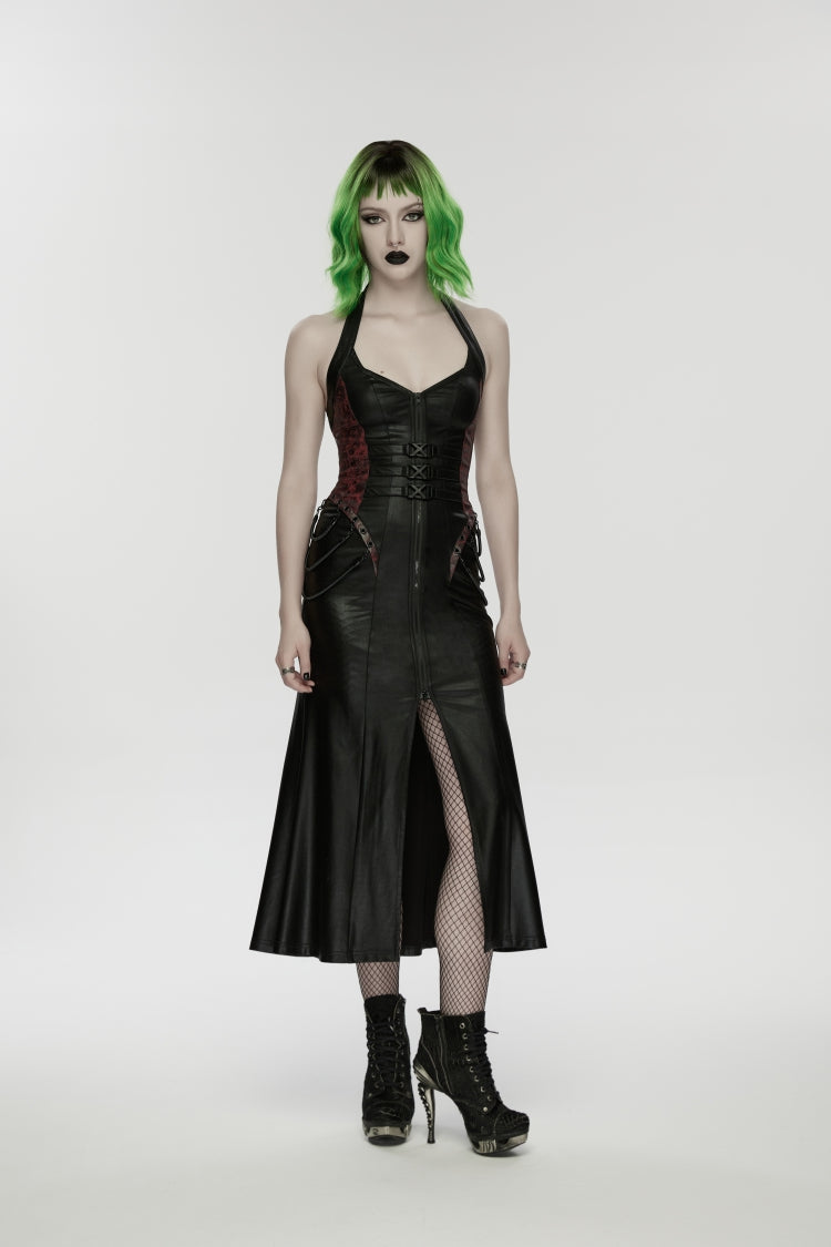 Halterneck Sleeveless Lace-Up Slim Buckled Punk Dress