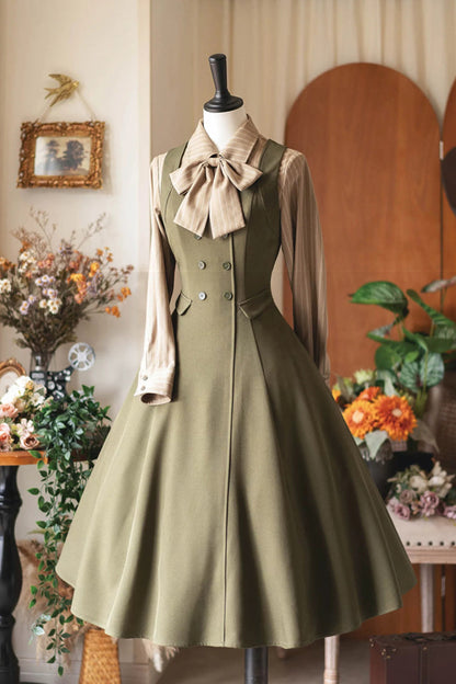 Emerald Misty Shirt Forest Square Collar Sleeveless Ruffled British Vintage Elegant Lolita JSK