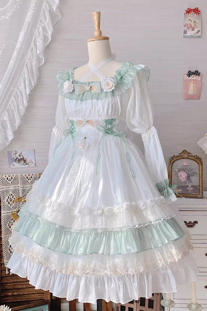 Emerald Ruffled Lace-Up Princess Lolita Dress - Spring Boliya