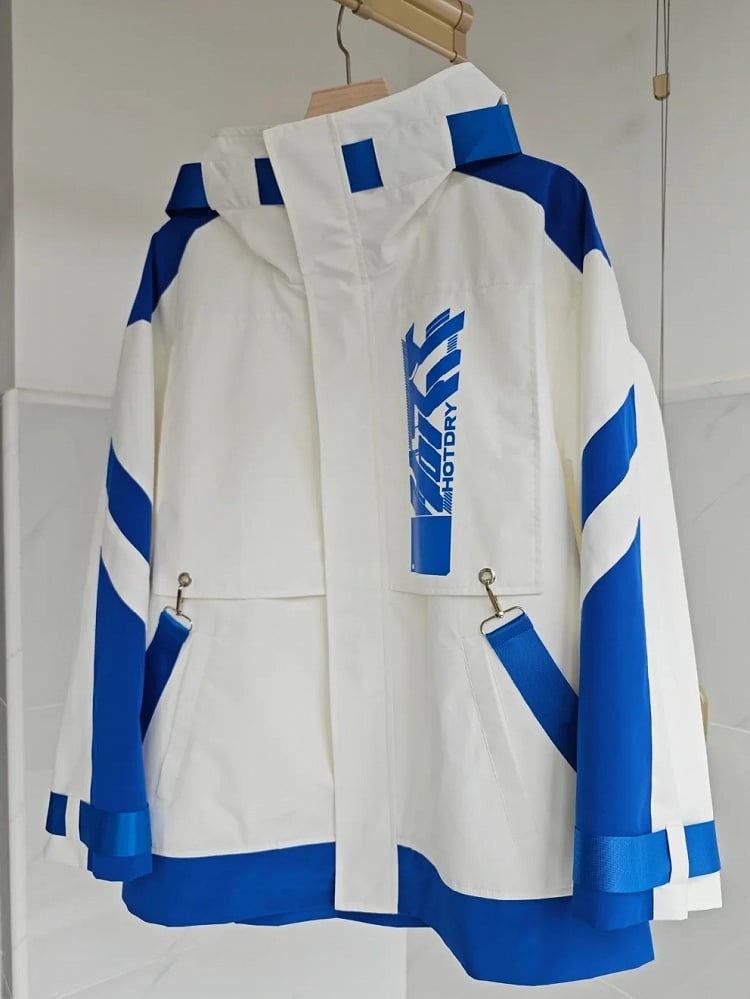 Blue and White Jirai Kei Techwear Straps Hooded Windbreaker Jacket