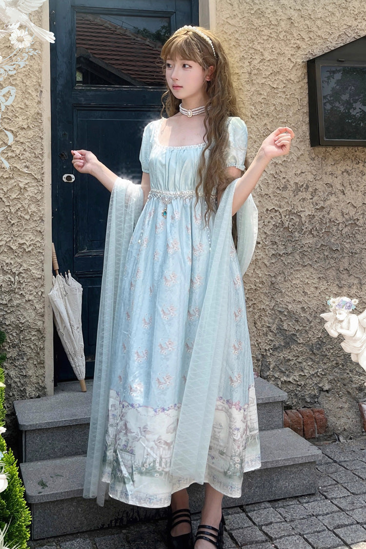 Emerald Spring of Nai Square Collar Short Sleeves Pearl Elegant Lolita Dress