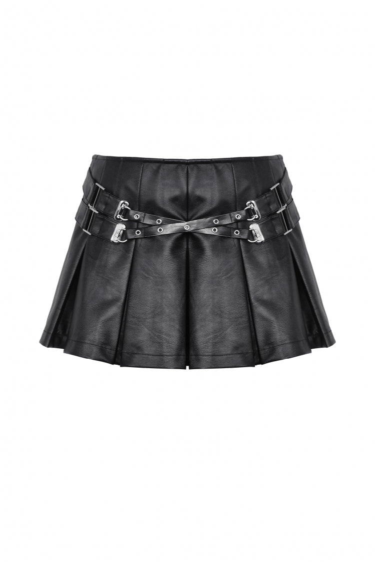 Ebony Buckled PU Mini Skirt with Faux Leather and Pleats - Femme