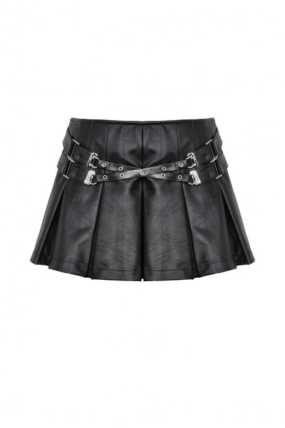 Ebony Buckled PU Mini Skirt with Faux Leather and Pleats - Femme