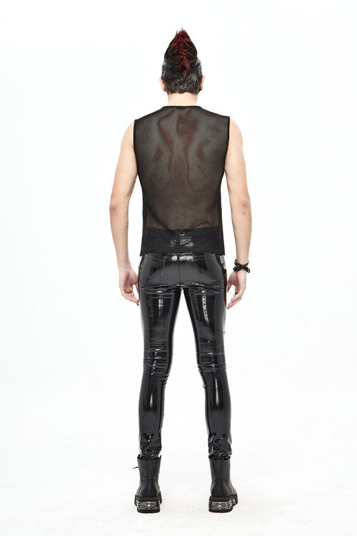 Mens Stretchy Leather Pants with Circuit Print