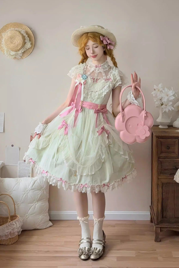 Emerald Sakura's Spring Resonance Sleeveless Ruffled Bow Sweet Lolita JSK