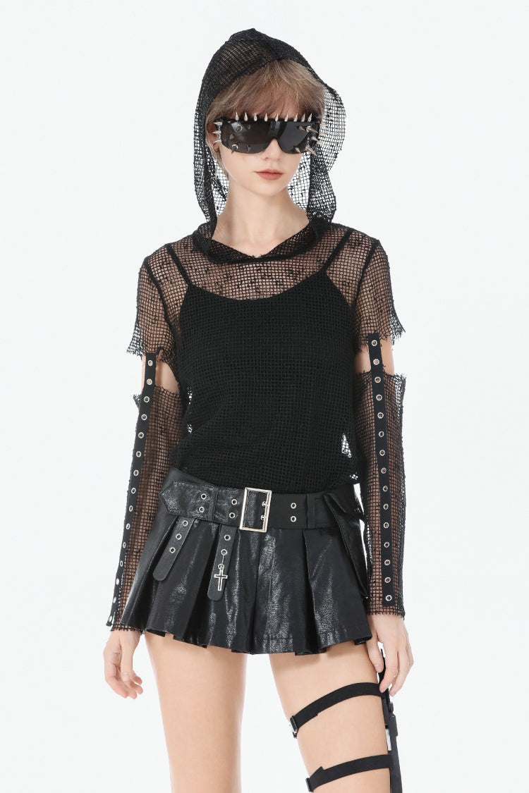 Punk Shorts with Eyelets and Asymmetric Pleated Belt