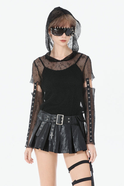 Punk Shorts with Eyelets and Asymmetric Pleated Belt