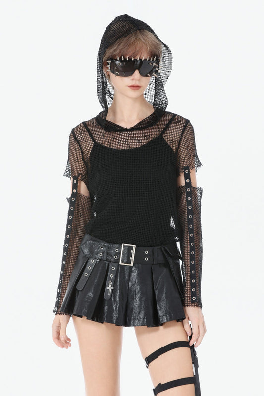 Punk Shorts with Eyelets and Asymmetric Pleated Belt