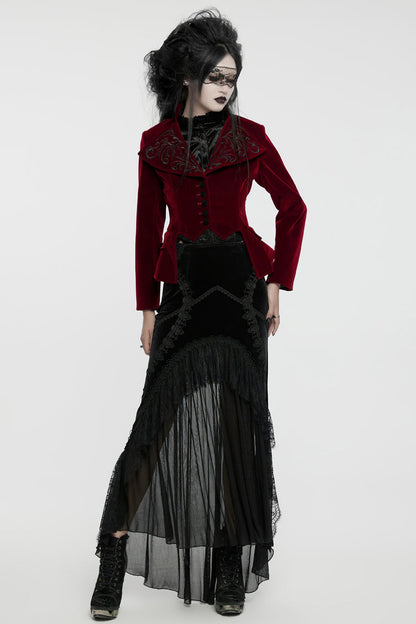 Crimson Swallowtail Velvet Long Sleeve Women's Goth Jacket