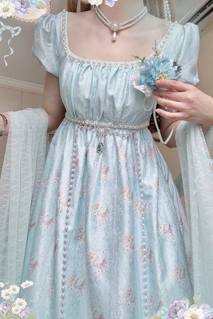 Emerald Spring of Nai Square Collar Short Sleeves Pearl Elegant Lolita Dress