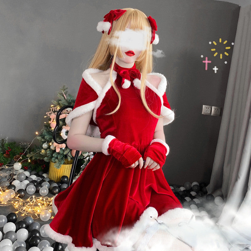 Elegant Cute Christmas Girl Red Halter Santa Dress SP16652