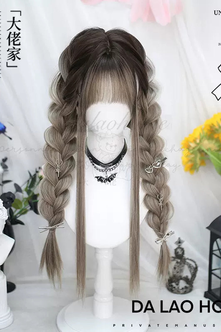 Long Straight Gradient Sweet Lolita Wig in Beige and Gray Tones