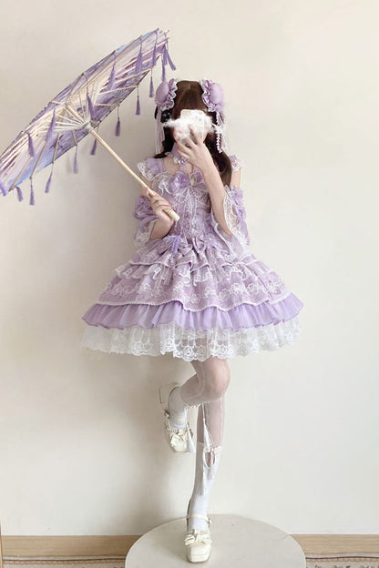 Purple Rain of Peaches Sleeveless Multi-Layered Bowknot Lace Sweet Chinese Style Lolita Jsk Dress