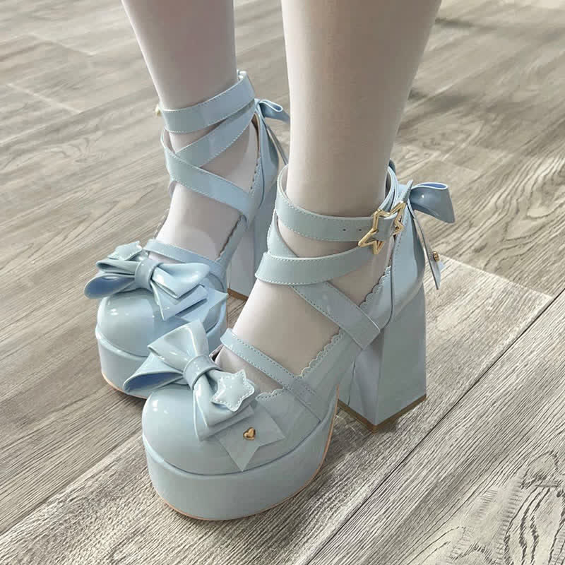 Chaussures Lolita à talons hauts avec nœud et boucle en étoile