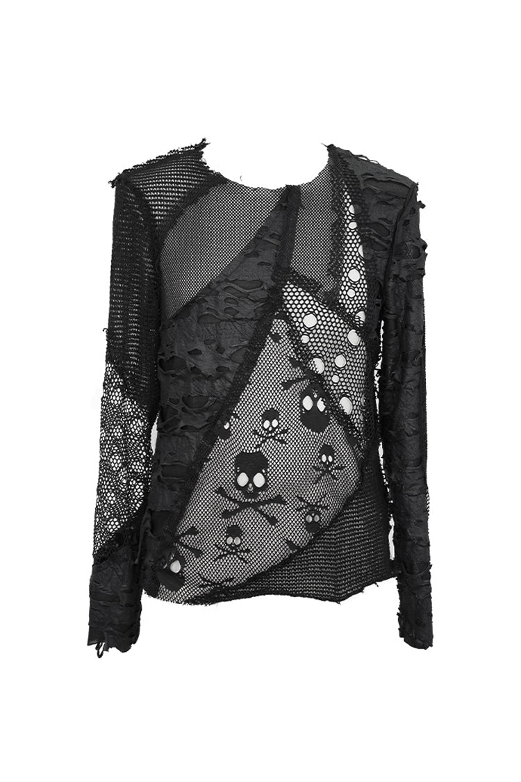 Punk T-Shirt for Men with Mesh Stitching and Round Collar