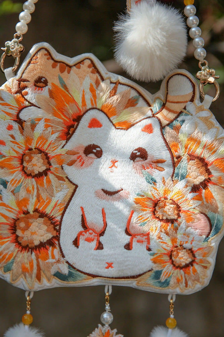 Mehrfarbige Umhängetasche mit Sonnenblumen-Katze