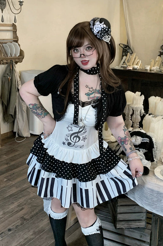 Halter Sleeveless Piano Print Lace Plus-Size Lolita JSK