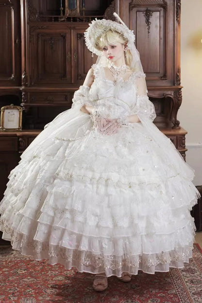White Dreamy Waltz Sleeveless Layered Ruffle Chiffon Gothic JSK