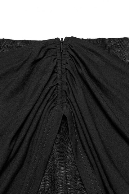 Ruched Mesh Asymmetric Black Fishtail Skirt Punk Women's Style