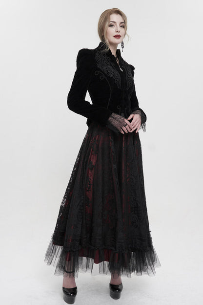 Women's Gothic Jacket with Velvet Applique and Zipper