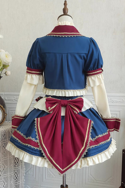 Red White Blue Star Idol Round Collar Ruffle Bowknot Sweet Princess Lolita Full Set