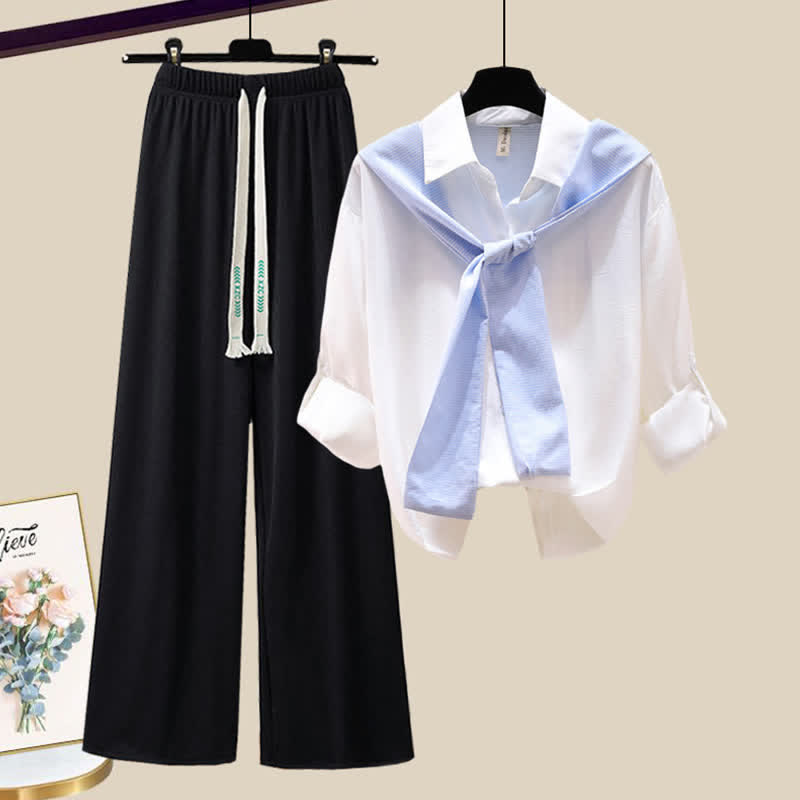 Stripe Casual Print Pants Wide Shirt Leg