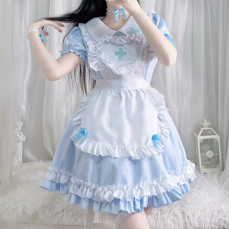 Ensemble robe lolita à volants et imprimé croix kawaii