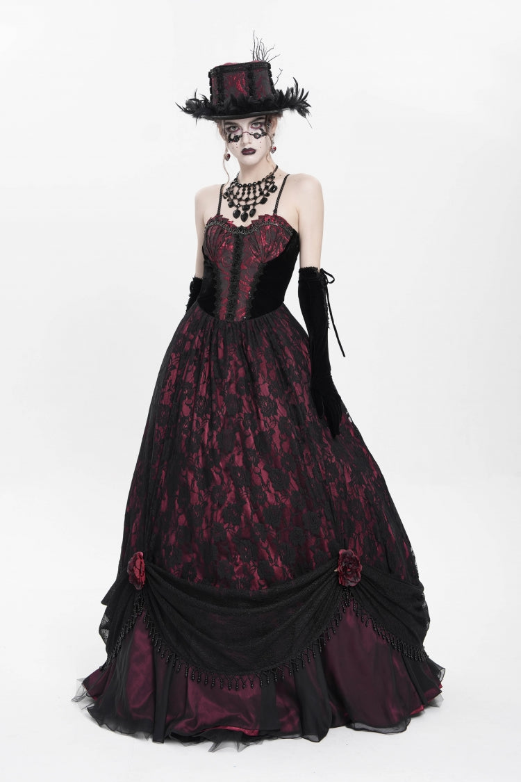 Jacquard Floral Beaded Gothic Long Slip Dress