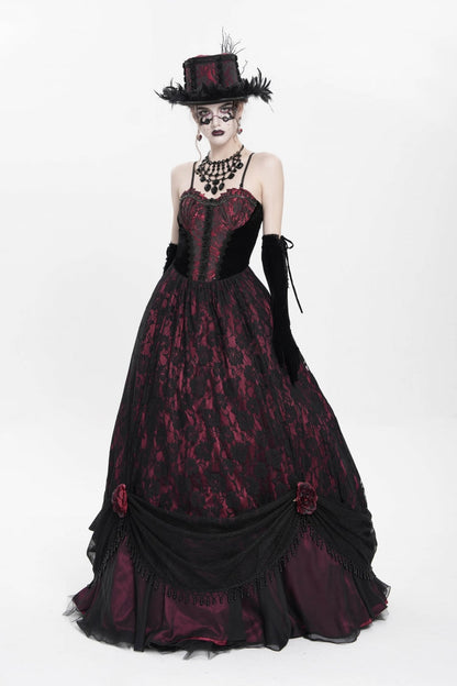 Jacquard Floral Beaded Gothic Long Slip Dress