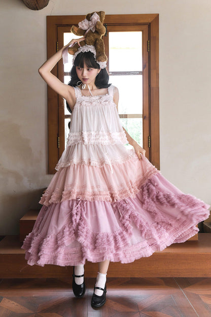 Sweet Stand Collar Long Sleeve Multi Layer Ruffle Color Block Lolita Tiered Dress 14 Colors