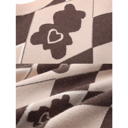 Suit Bear Print Cute Waist Lapel Vest Shirt Pants High