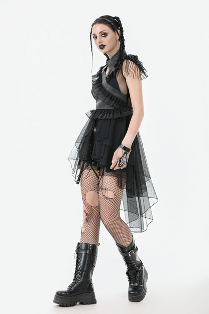 Jet V-Neck Sleeveless Multi-Tiered Ruffled Sheer Mesh Dress