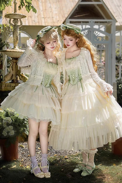 Fishbone Embroidered Sweet Lolita Jumper Dress - Green Letters & Poems