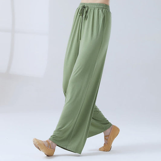 Pantalon décontracté élégant à taille haute et à lacets, coupe ample et fluide 