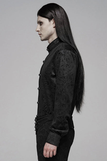 Men's Gothic Shirt with Gemstone Buttons and Print