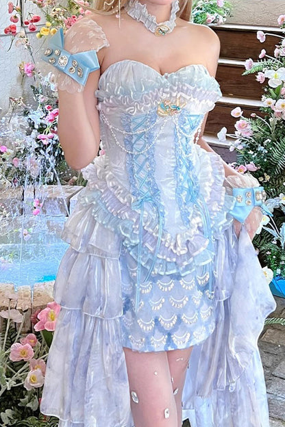 Island Romance Print Skirt Set with Embroidery and Lace