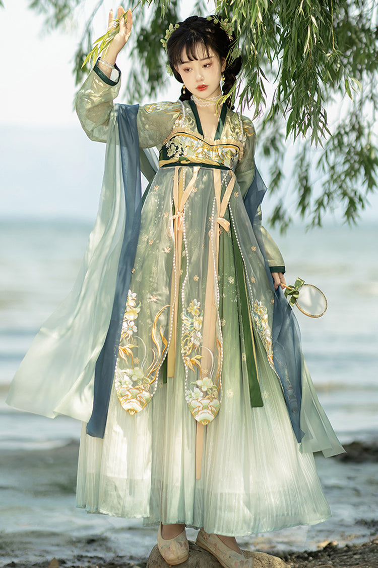 Embroidered High-Waist Hanfu Outfit with Chinese Motifs