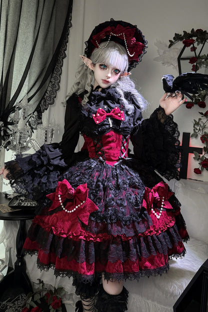 Rose Princess Ballet Lolita JSK with Bow and Lace - Noir