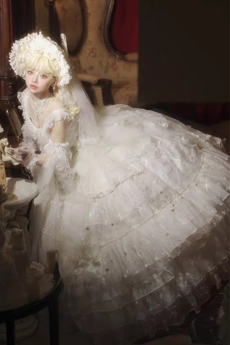 White Dreamy Waltz Sleeveless Layered Ruffle Chiffon Gothic JSK