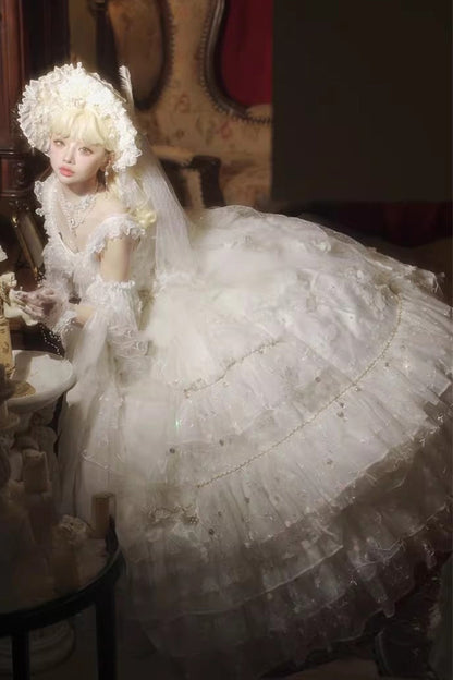 White Dreamy Waltz Sleeveless Layered Ruffle Chiffon Gothic JSK