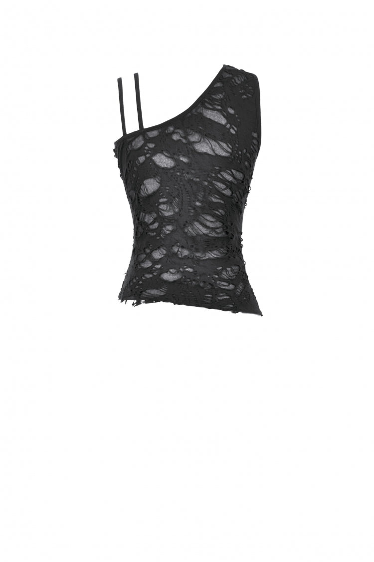 Asymmetric Hem Punk Top with Eyelet Lacing