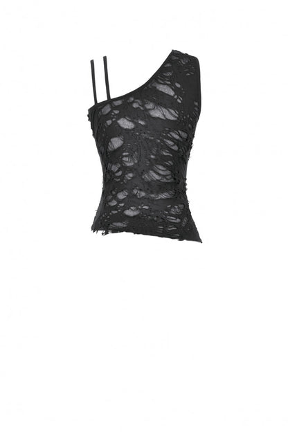 Asymmetric Hem Punk Top with Eyelet Lacing