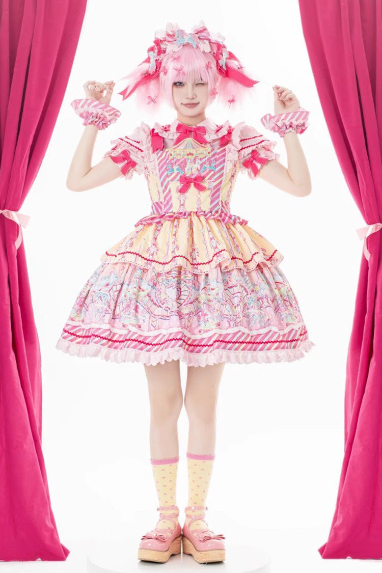 Candy Park Pattern Ruffle Bow Sweet Lolita JSK in Yellow Pink