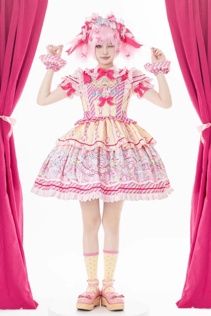 Candy Park Pattern Ruffle Bow Sweet Lolita JSK in Yellow Pink