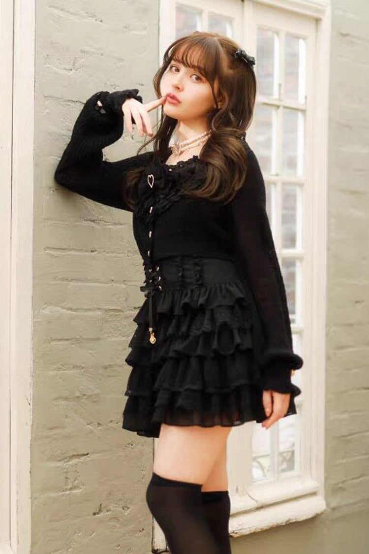 Multi-Layer Printed Ruffle Bow Sweet Dress Three Colors