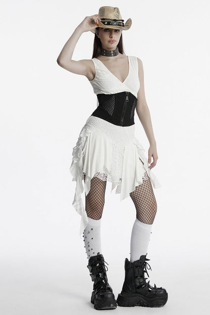 Mesh Zipper Underbust Corset for Punk Style