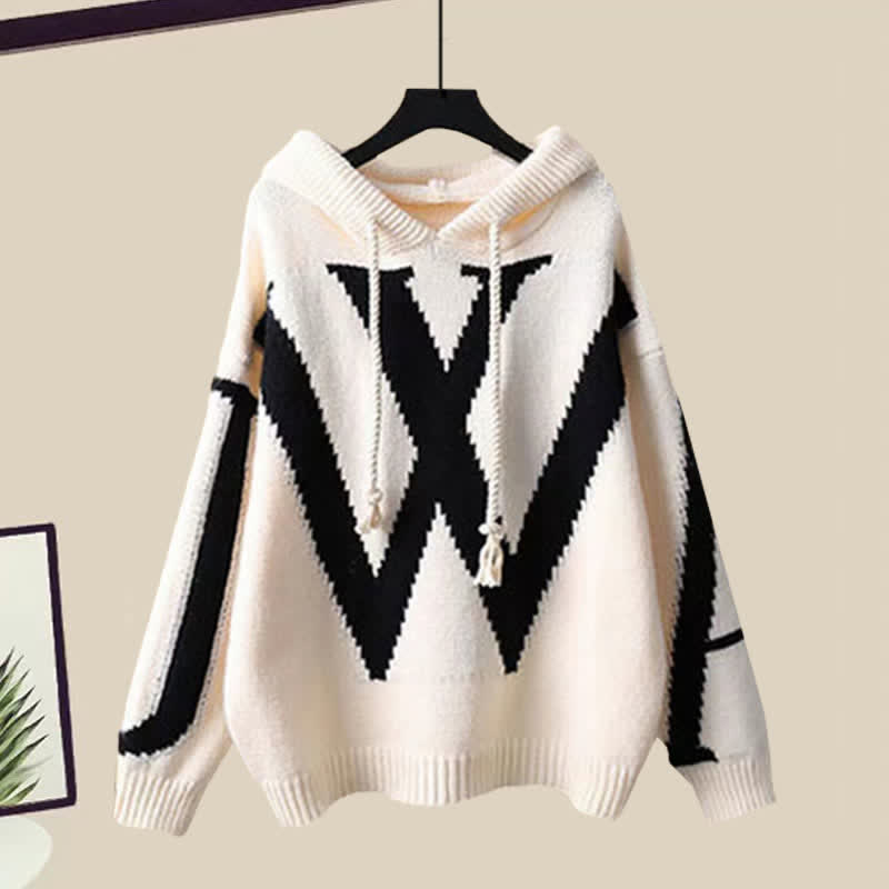 Casual Pants Hooded Soft Sweater Colorblock