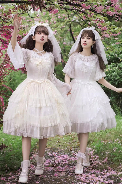 Jacquard Bowknot Jsk Dress - Sweet Elegant Lolita Multi-Layer