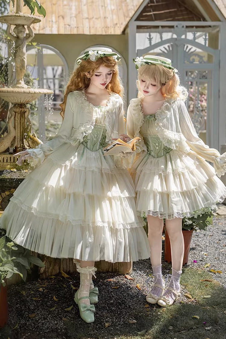 Fishbone Embroidered Sweet Lolita Jumper Dress - Green Letters & Poems